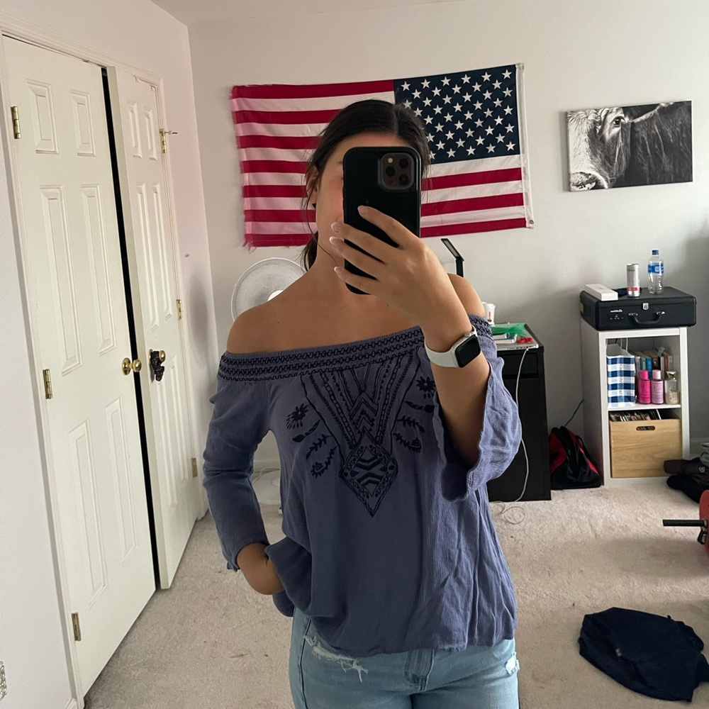 Over the shoulder flowy embroidered top